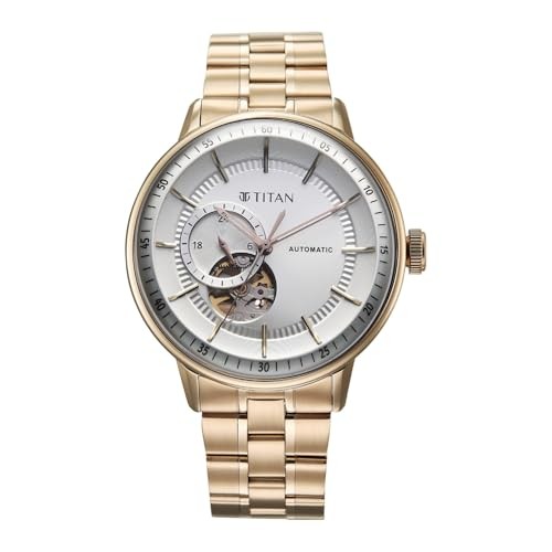 Click to see full view Titan Orbital Open Heart Automatic Analog with White Dial Carnation Gold Stainless Steel Strap Watch for Men