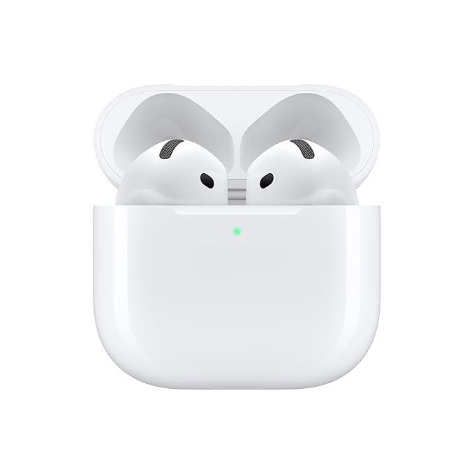 Apple AirPods 4 Wireless Earbuds, Bluetooth Headphones, Personalised Spatial Audio, Sweat and Water Resistant, USB-C Charging Case, H2 Chip, Up to 30 Hours of Battery Life, Effortless Setup for iPhone
