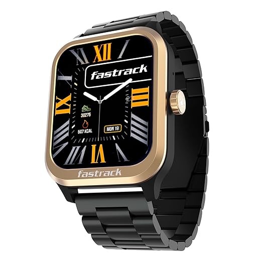 Fastrack Jupiter Retro 1.83" Display Smart Watch with BT Calling, Functional Crown, Metal Strap, 100+ Sports Modes, Health Suite, IP68 – Smartwatch for Man & Women Latest (Black & Chrome)