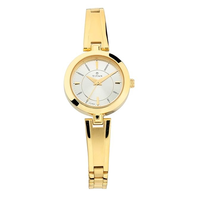 Titan Quartz Analog White Dial Gold Metal Strap Watch For Women - NN2598YM02